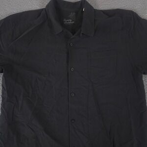 Tommy Bahama Shirt Mens L Black 100% Silk Short Sleeve Pick Stitch Camp Top